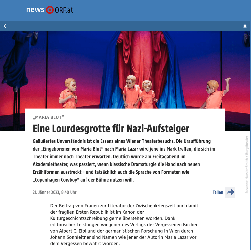 ORF.at zu „Die Eingeborenen von Maria Blut“ am Akademietheater